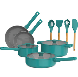 High Quality Ceramic Coated Non-Stick <b>Pots</b> Pans Gold Soft Touch Handle 12-Piece Blue Aluminum Induction Cookware <b>Set</b> - Product Image 1
