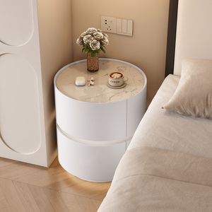 Mesita de Noche Moderna Europea de Madera Crema con 2 Cajones, Carga Inalámbrica, Luz LED y Almacenamiento Multifuncional <span class=keywords><strong>para</strong></span> Apartamentos Pequeños - Product Image 4