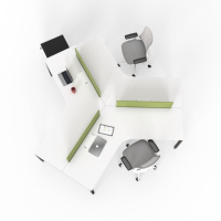 Poste de travail modulaire à 120 degrés pour 3 personnes avec écran de confidentialité vert pour espace de bureau collaboratif