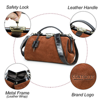 Série Automne-Hiver, sac à main vintage en daim de vache marron pour femmes, sac bandoulière antivol avec fermeture supérieure, cuir véritable