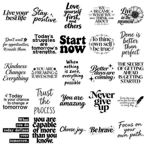 50 Adesivi Impermeabili Fustellati Semplici Originali in Bianco e Nero con Parole Motivazionali in Inglese per Quaderni e Pareti - Product Image 4