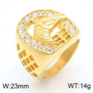 Nuovi anelli di gioielli da uomo di lusso in acciaio inossidabile zircone placcato in oro Hip-hop con motivo a testa di cavallo anelli da uomo
