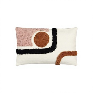 Tufted Geometric <b>Throw</b> <b>Pillow</b> Cover Rectangle Minimalist Style Decorative Cushion Cream Pink Brown Black - Product Image 1
