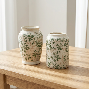 Vases en céramique vintage de style campagnard français, vert sauge, à motifs floraux, pots à fleurs rustiques en <span class=keywords><strong>porcelaine</strong></span> émaillée pour la décoration de table et de la maison, vente en gros - Product Image 2