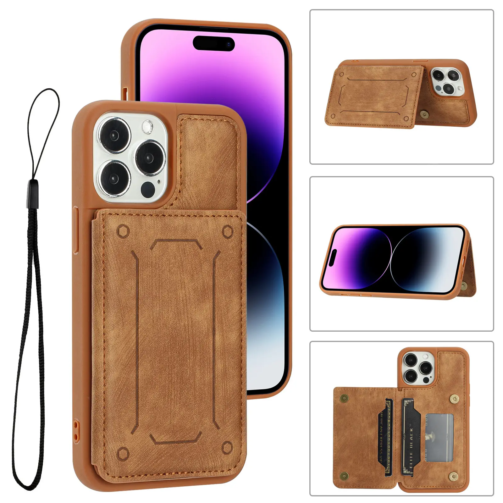 Mobile phone protection leather case for iPhone14Promax/ Samsung multi-function rear cover card holder mobile phone holster