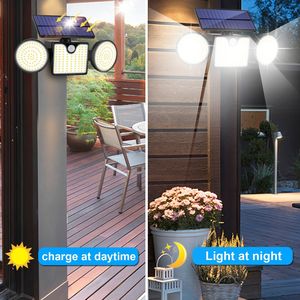 Lampe murale solaire à détecteur de mouvement 3 têtes 260 LED IP65 étanche pour extérieur et jardin - Product Image 3