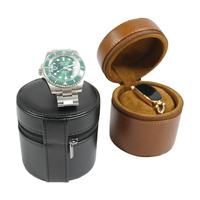 Étui de voyage individuel pour montres, boîte à montres, pochette de voyage, grande capacité, en cuir, cylindrique, portable, boîte de rangement pour bijoux