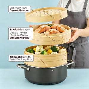 Ensemble de paniers à <span class=keywords><strong>vapeur</strong></span> en bambou, 10 pouces, pour des repas délicieux et authentiques - Product Image 2
