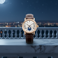 Montre de plongée automatique pour hommes, nouvelle mode, bracelet en cuir, boîtier en acier inoxydable, cadran en cristal saphir, résistant à l'eau 5 bars