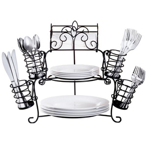 7-Piece Metal Buffet <strong>Wire</strong> <strong>Rack</strong> Organizer Plate &amp; Napkin <strong>Rack</strong> with Cutlery Holder Flatware Caddy Storage Dish <strong>Rack</strong> Kitchen Use - Product Image 1
