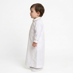 Thobe décontracté en coton doux pour enfants, longueur cheville, manches longues, boutonnage frontal, style Jubba Dishdasha, idéal pour l'Aïd - Product Image 3