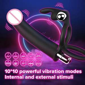 Vibrador de Anillo de Doble Orificio de 10 Frecuencias, Deslizador de Conejo, para Parejas, Retrasa la Eyaculación Masculina y Femenina, Masturbador de Huevo - Product Image 2