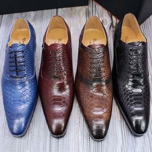 Chaussures habillées classiques pour hommes en cuir Oxford à prix d'usine, imprimé peau de serpent, à lacets avec boucle décorative - Product Image 5