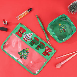 Trousse de maquillage brodée en chenille de grande capacité Fermeture à glissière de rangement de voyage de grande valeur pour Amazon Mode de Noël pour trousse de toilette - Product Image 3