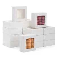 Boîte à biscuits élégante pour pâtisserie, boîte à dessert, boîte à biscuits carrée en carton ivoire avec fenêtre, finition mate, qualité alimentaire