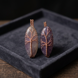 Péndulo de Cristal Ovalado con Árbol de la Vida Hecho a Mano con Alambre de Cobre - Product Image 3