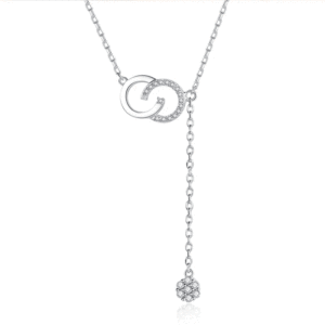 Collana con Ciondolo in Acciaio Inossidabile con Zirconia Cubica, Design Geometrico, Placcata in Rodio, per Donne, per Feste e Uso Quotidiano - Product Image 1