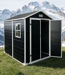 <span class=keywords><strong>Caseta</strong></span> de Jardín de Plástico Ecológica con Techo Puntiagudo de 6*8 pies, Doble Puerta, para Almacenamiento de Herramientas, <span class=keywords><strong>Bicicletas</strong></span>, Fácil de Montar - Product Image 1
