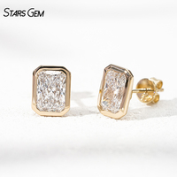 Pendientes de diamantes cultivados en laboratorio con corte radiante de 2.0 quilates, engastados en bisel, de oro macizo de 14k, con certificado IGI de Starsgem.