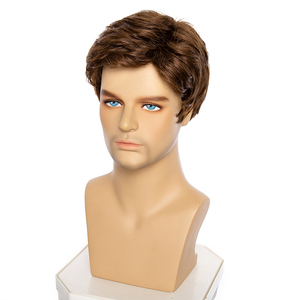 Peluca <span class=keywords><strong>para</strong></span> Hombre Joven, Corta, Negra con Mechas Marrón Oscuro, con Raya Lateral Natural, Resistente al Calor, Cabello Sintético, Peluca Completa <span class=keywords><strong>para</strong></span> Uso Diario, Precio al por Mayor - Product Image 3