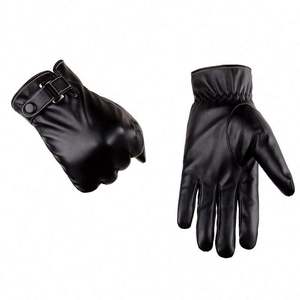 Gants d'hiver pour hommes en fausse fourrure épaisse, thermiques, imperméables, doux, en cuir PU, compatibles avec les écrans tactiles, pour le vélo - Product Image 3