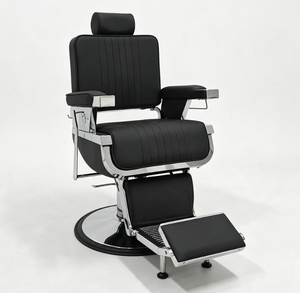Chaise de barbier hydraulique en cuir synthétique noir, chaise de coiffure moderne pour salon, hauteur réglable, base ronde, mobilier de salon de coiffure - Product Image 1