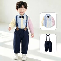 Ensemble chemise et pantalon rayé à manches longues en coton, style britannique, nouvelle collection été, pour garçons, idéal pour événements, en stock dans le Guangdong