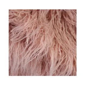 Cabelo encaracolado longo da cor rosa 570gsm, tricô tecido de pele falsa