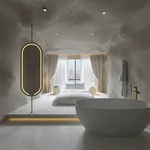 椭圆形不锈钢框架落地式照明浴室发光二极管镜子设计