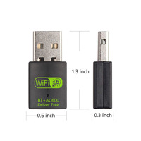 Adaptador USB WiFi de 600Mbps compatible con BT, Dongle 2 en 1 de doble banda 2.4G 5GHz, receptor inalámbrico USB para red Wlan, sin necesidad de controladores.