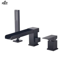 Robinet de baignoire chromé or, de luxe, design 3 trous, pièce de remplissage pour baignoire et douche, bec noir mitigeur de baignoire cascade, ensemble de robinets de baignoire