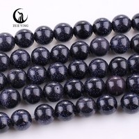 Perles en pierre de sable bleue Zhe Ying 6mm 8mm 10mm, perles de pierre de sable bleue dorée, cristaux de guérison, pierres précieuses en vrac pour la fabrication de colliers