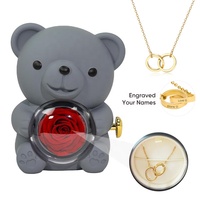 Cadeaux de fleurs éternelles pour femmes et filles, ours en rose rose véritable rotatif avec collier gravé au nom, anniversaire