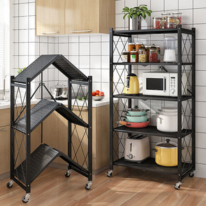 Household Double 3-5 Tier Metal Free Standing <strong>Storage</strong> Racks Foldable Shelving Rack Stackable <strong>Kitchen</strong> <strong>Storage</strong> <strong>Units</strong> - Product Image 1