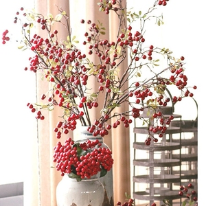 Tiges de baies rouges artificielles, branches de houx d'<span class=keywords><strong>hiver</strong></span> avec feuilles vertes pour centre de table, <span class=keywords><strong>décoration</strong></span> de mariage, garnitures de vase - Product Image 3