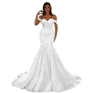 Abiti da Sposa Personalizzati con Spalle Scoperte, Stile Sirena, con Applicazioni in Pizzo, Boho, Linea A, con Strascico - Product Image 5