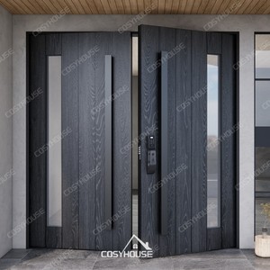 Portes doubles extérieures en bois de haute qualité, portes d'entrée en bois massif, villa, appartement, hall, serrure de sécurité intelligente, hôpital - Product Image 3