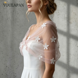 YouLaPan Écharpe de mariée en dentelle, boléro, châle, cape, boléro en maille, châles de mariée, vestes de robe de mariée, boléro à franges, couvre-épaules MG48-P - Product Image 3