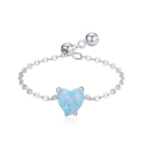 Bagues minimalistes en argent en forme de cœur, bagues en opale blanche et bleue, argent sterling 925, bagues ajustables pour femmes