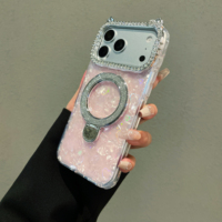 Étui magnétique de luxe avec oreilles de chat et strass pour iPhone 17 16 15 Pro Max, coque antichoc avec béquille, scintillante et mignonne