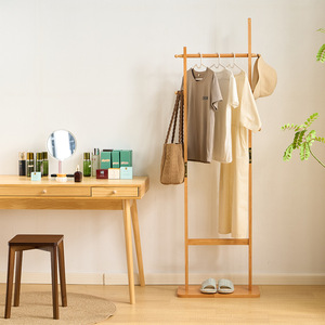 Solid Wood Floor <b>Standing</b> Clothes Rack Rectangle Bedroom Clothing Organizer Hanging Rack With <b>Hat</b> Hook And Bag Hook - Product Image 4