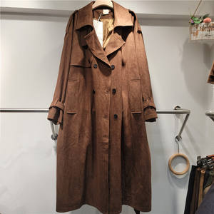 Vente en gros Automne 2026 Nouvelle mode <span class=keywords><strong>Trench</strong></span>-coat long en <span class=keywords><strong>daim</strong></span> synthétique style rétro à double boutonnage et revers pour femme - Product Image 3