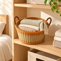 Panier de rangement ovale tressé écologique avec poignées robustes pour le linge, les jouets et l'organisation polyvalente de la maison