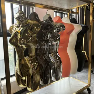 Wholesale Lingerie Clothes Shop Chrome Silvery Black/White Half Body Female Underwear Display Gold Hanging Plastic Mannequin