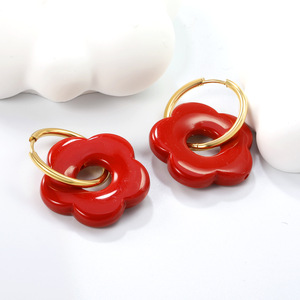 รูปทรงดอกไม้เรซิ่นต่างหูห่วงสำหรับผู้หญิงเรขาคณิตลายดอกไม้โลหะผสมสังกะสีเครื่องประดับหู EA32850 - Product Image 3