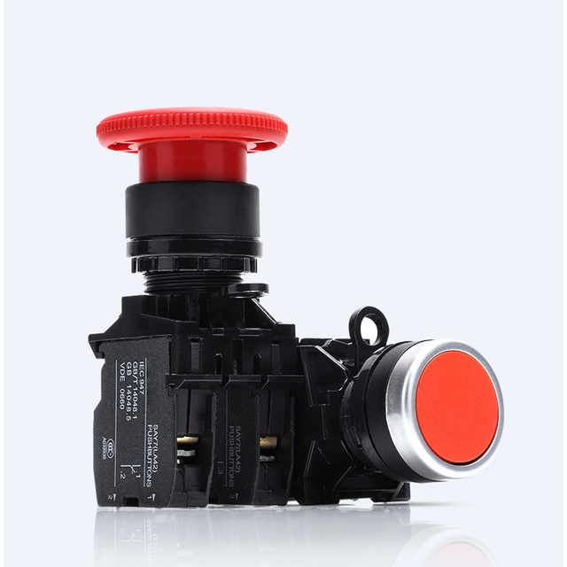 LA42 Series Red Flat/Rotary Head Emergency Stop Spring Return 240V 1NO+1NC Waterproof IP65 Push Button Switch