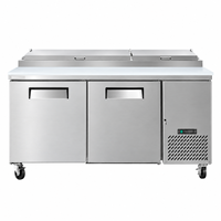 Table de préparation de pizzas en acier inoxydable avec réfrigérateur intégré et stockage réfrigéré