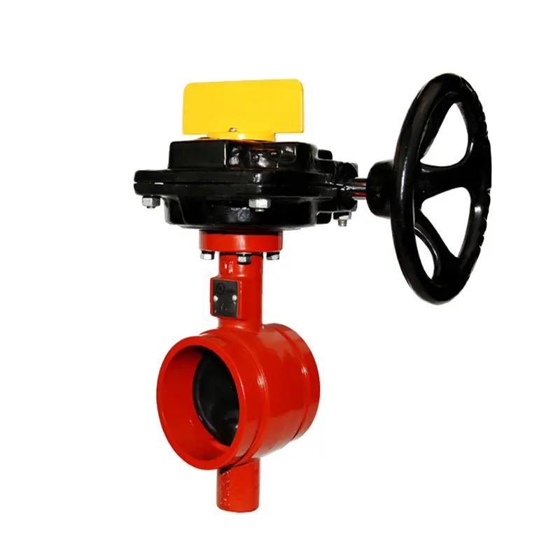 TKFM Worm Gear Box Type DN65 Dn600 Ptfe Slotted Grooved End Butterfly Valve For Fire Extinguisher