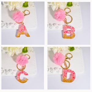 New Style Wholesale Cute Metal Plush Key Chain Custom <b>Letter</b> Initial pink Pompoms A-Z Acrylic <b>Plastic</b> Keychain Ms Pendant - Product Image 6