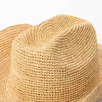 Chapeau de cowboy tendance en paille de raphia fait main, chapeau de soleil de plage à large bord pour femmes et hommes